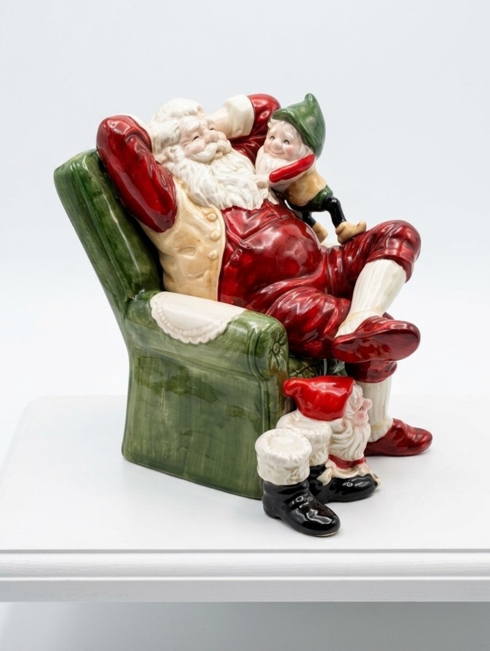 Vintage Otagiri Japan Santa Elfs Arm Chair Music Box Plays White Christmas